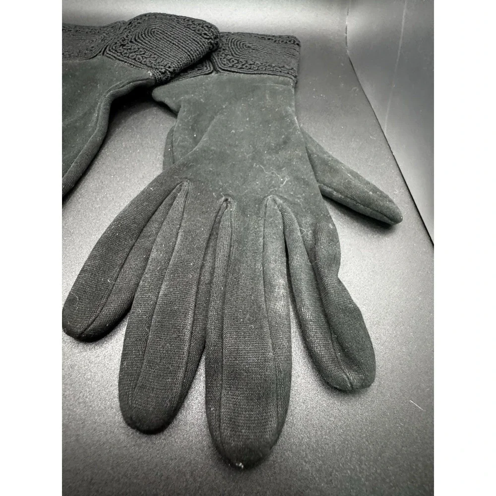 Mid Century Black‎ Nylon Gloves With Decorative Cuff By Hanser - Size 7